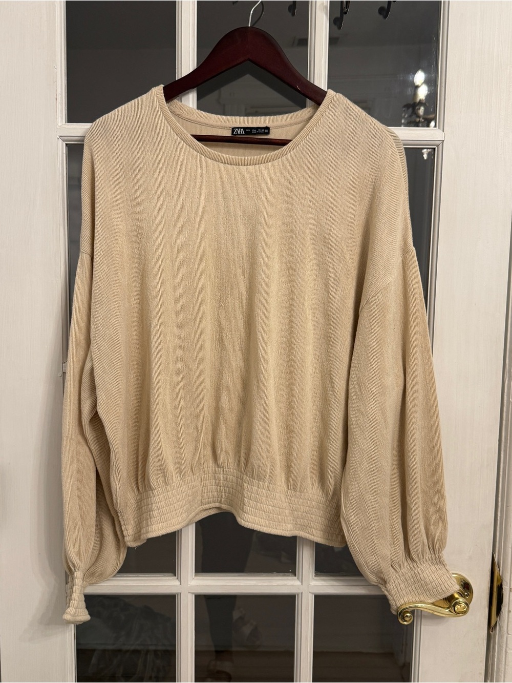 ZARA Women’s Cream Ribbed Knit Balloon Sleeve Oversized Sweater Top L